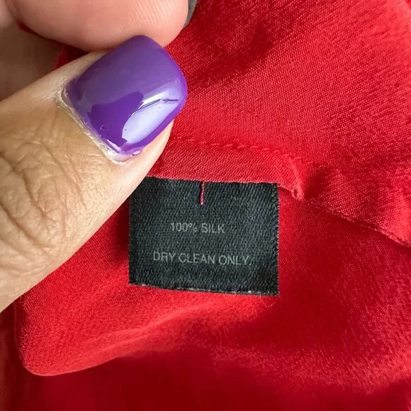 2/$30 White House Black Market Silk Button-Down Shirt Flap Pockets Red 12 #A0689 - Picture 6 of 7